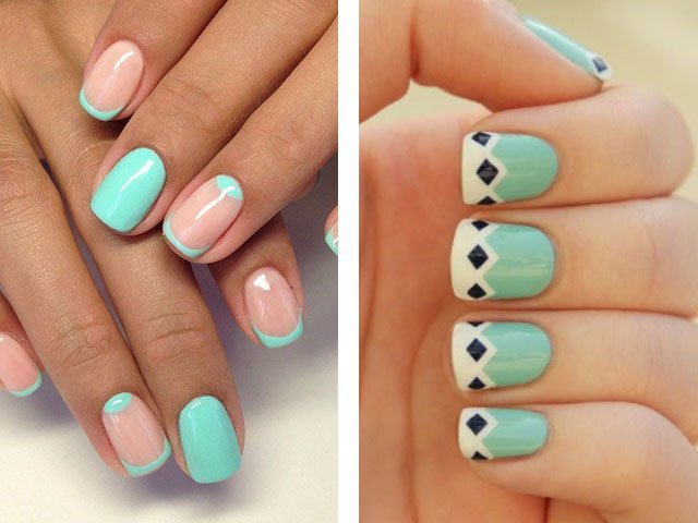 Fashionable manicure in mint colors.