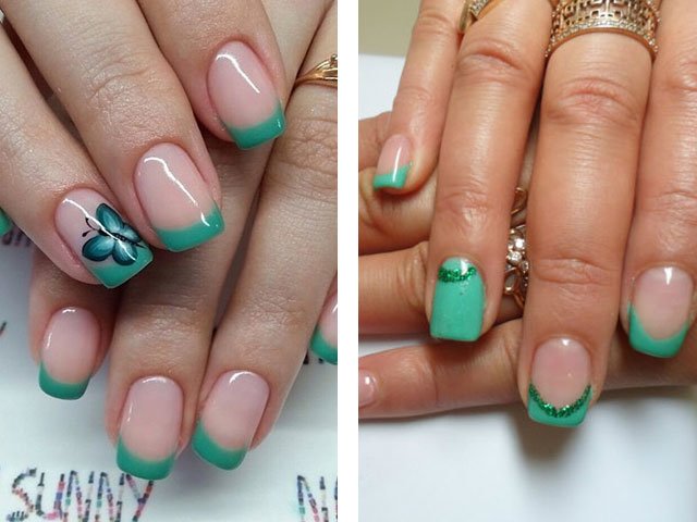 Fashionable manicure in mint colors.