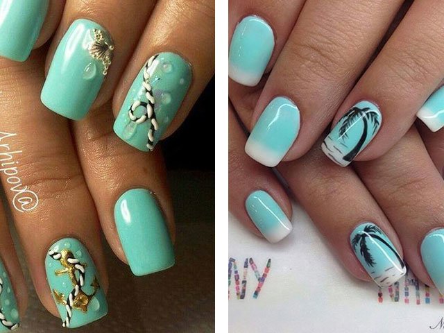 Fashionable manicure in mint colors.