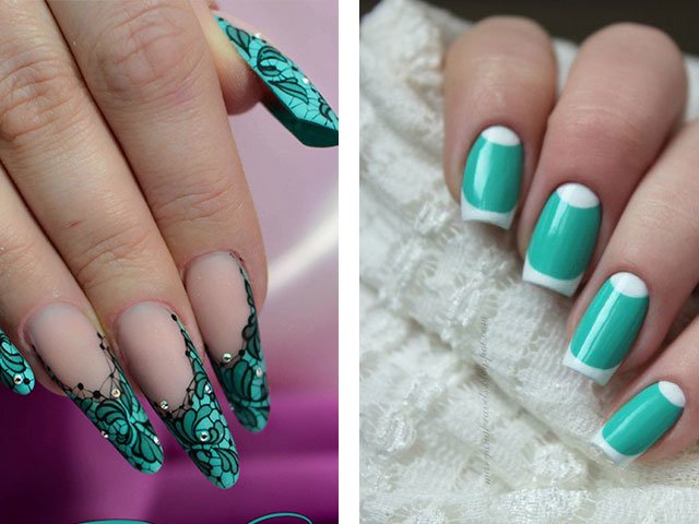 Fashionable manicure in mint colors.