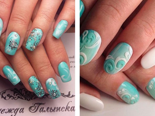 Fashionable manicure in mint colors.