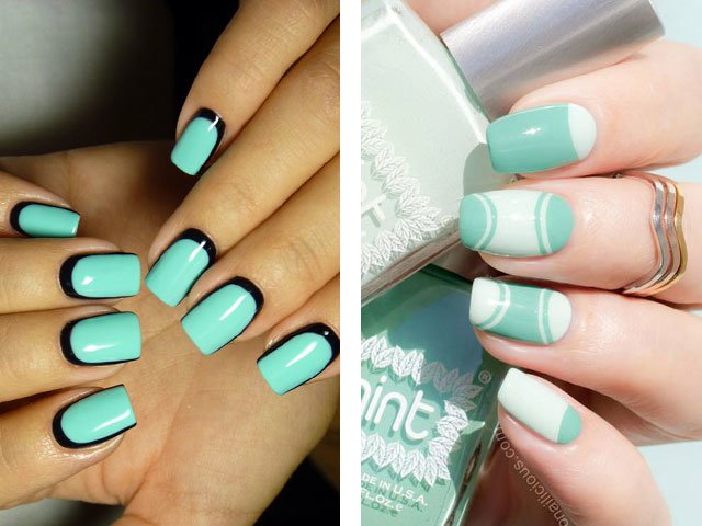 Fashionable manicure in mint colors.