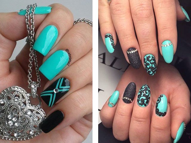 Fashionable manicure in mint colors.