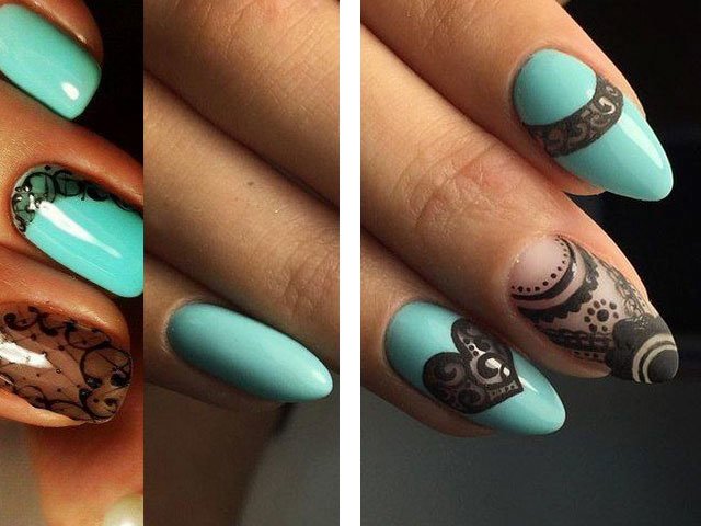 Fashionable manicure in mint colors.