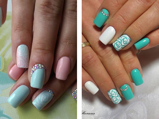 Fashionable manicure in mint colors.