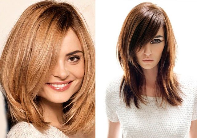 Women's haircut cascade on medium hair