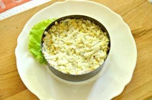 Salad with Crab Sticks, Corn and Ham