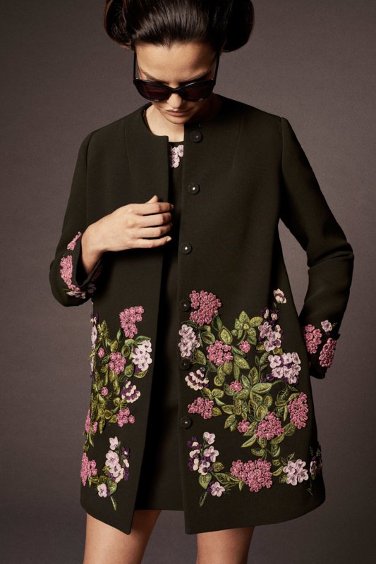 Black coat with floral embroidery