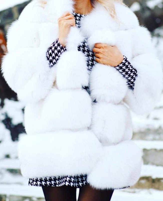 White fur coat Girl in a white fur coat