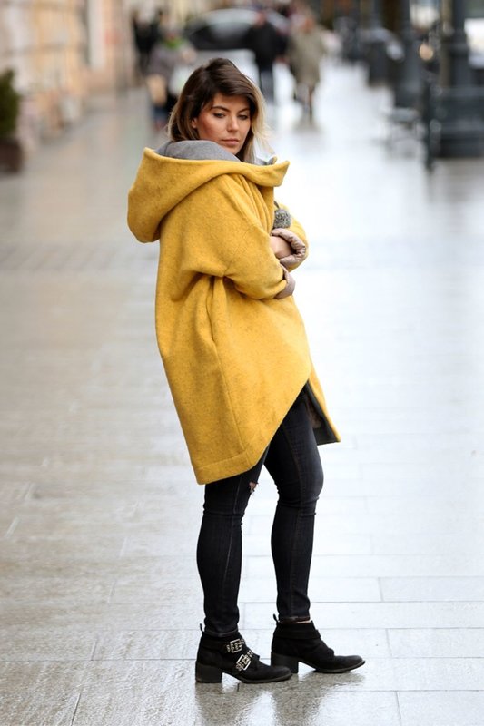 Yellow oversized coat with a large hood
