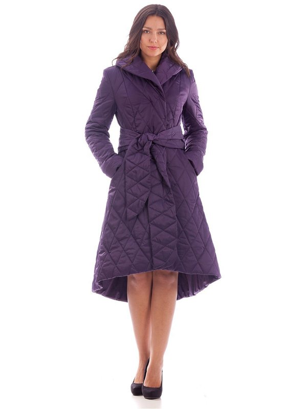 Violet quilted coat with asymmetrical hem