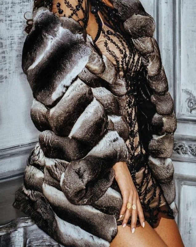 Fur coat with a short dress Fur coat with a beautiful dress