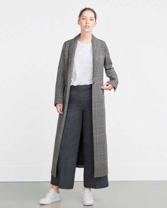 Gray Print Goose Overcoat and Culottes