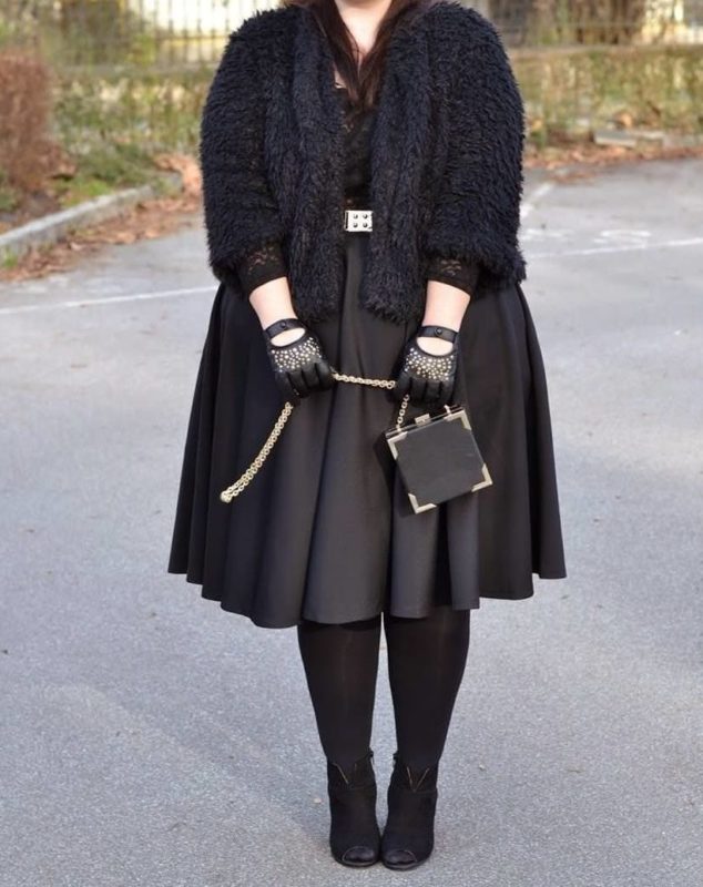 Fur jacket and skirt with assemblies Overweight woman in a fur jacket