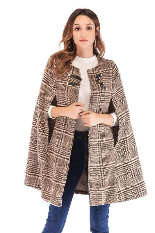 Check Tweed Cape Coat