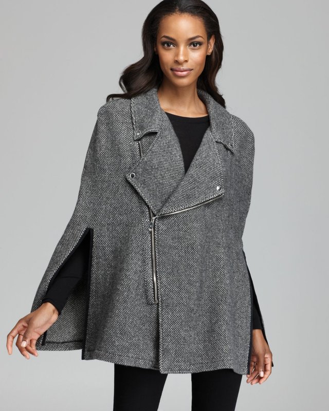 Gray Tweed Zipper Cape Coat
