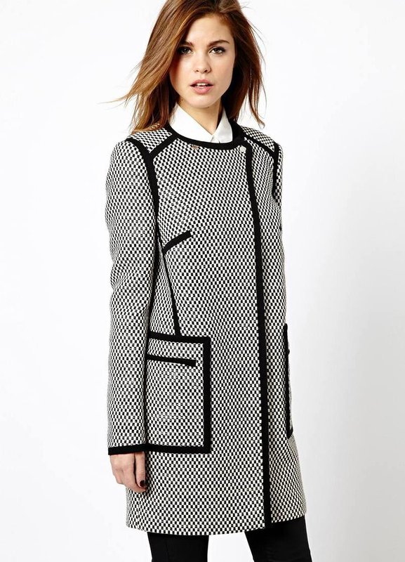 Gray Tweed Coat with Knitted Inlays