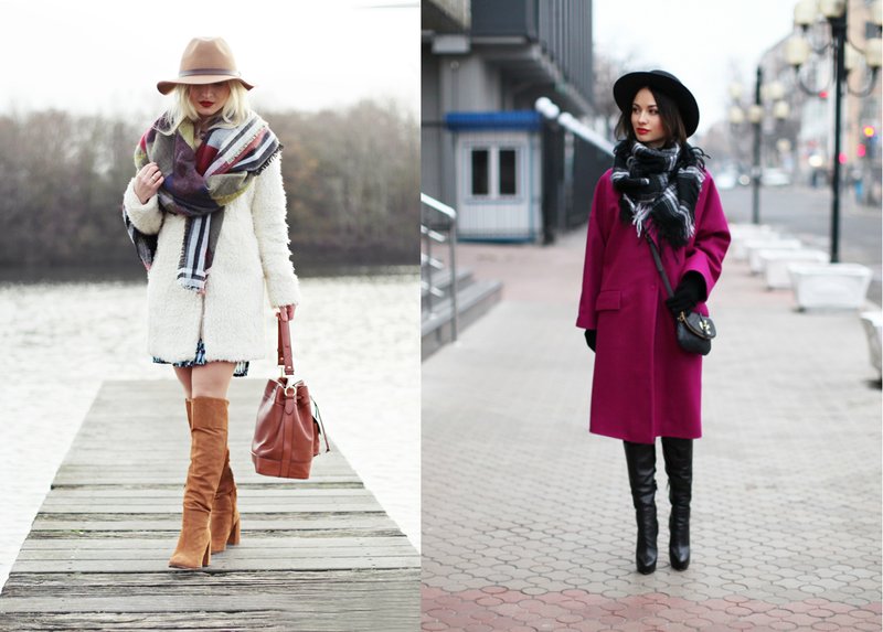 Winter scarf stole in combination with a hat