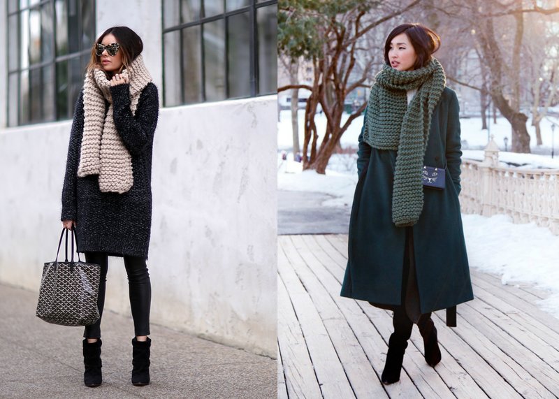 Fashionable knitted scarves: stylish looks