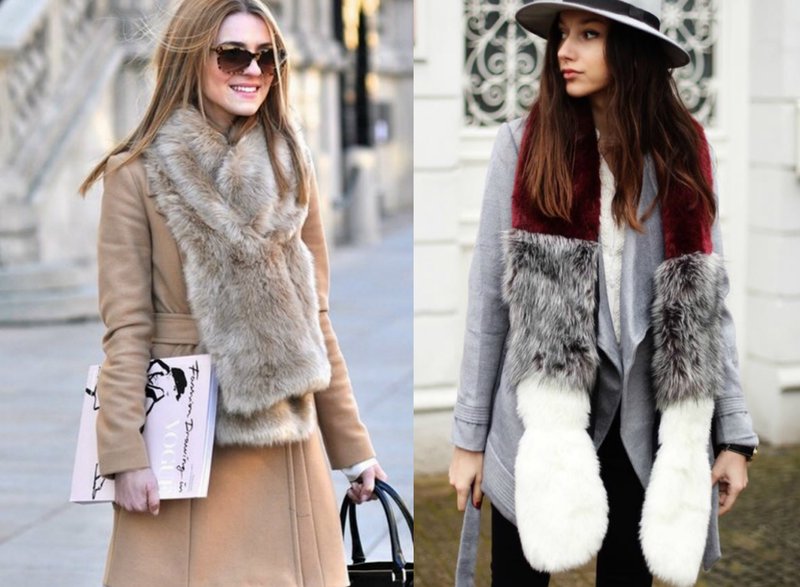 Fashionable women`s images with a fur scarf