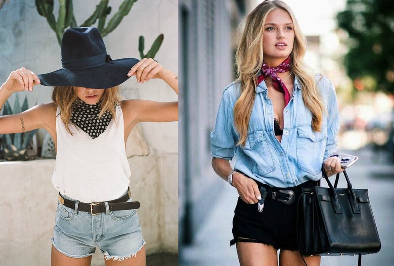 Cowboy look with a thin scarf around the neck