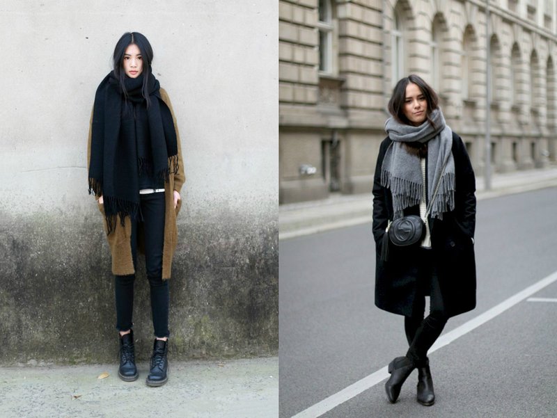 A long fringed scarf: an image in a coat