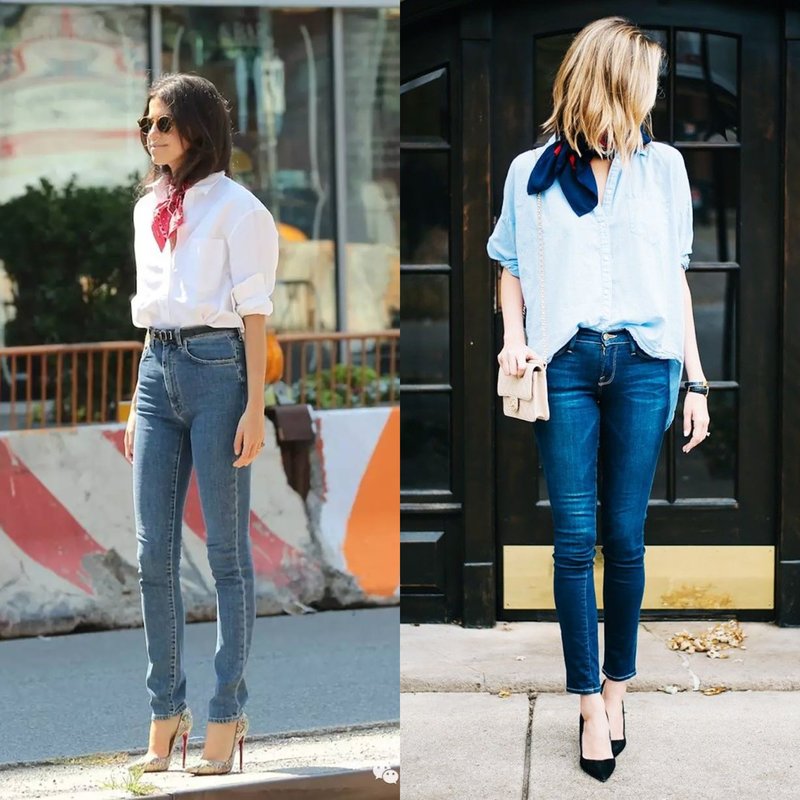 Shirt with a light scarf around the neck