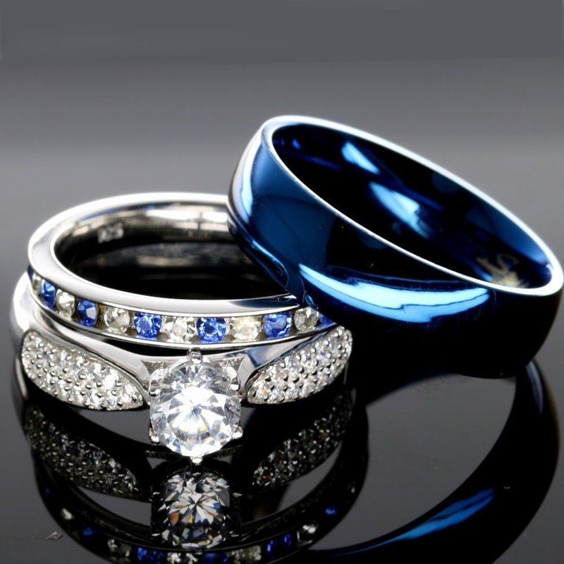 Blue Enamel Wedding Rings