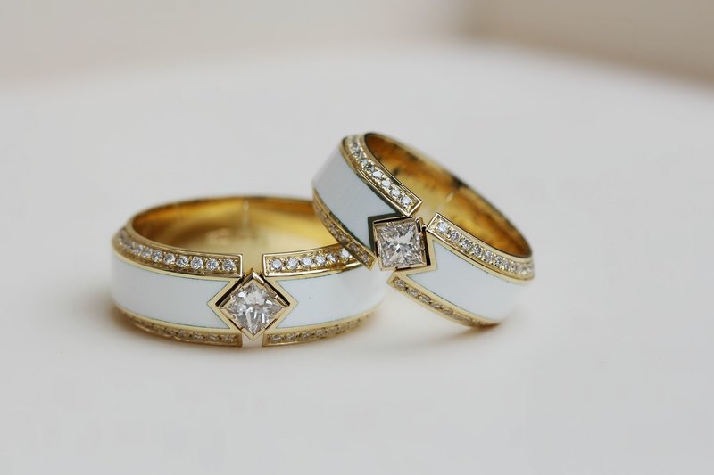 White Enamel Wedding Rings