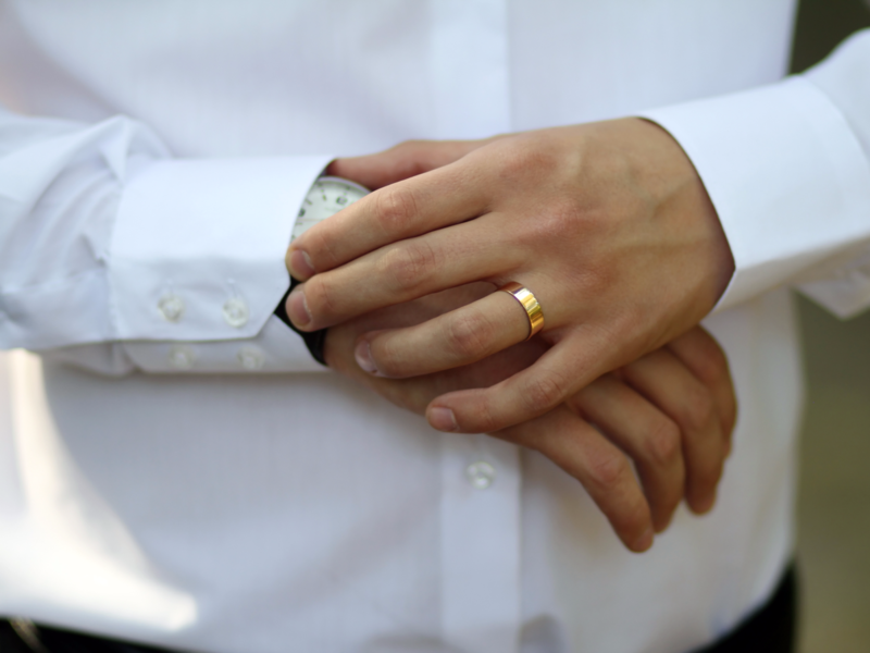 Classic engagement ring on a man