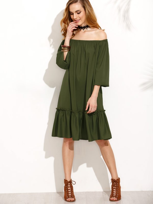 Off-the-shoulder terrarium moss dress Off-the-shoulder terrarium moss dress