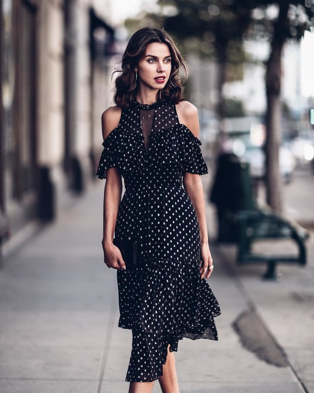 Black Polka Dot Dress with Ruffles Black Polka Dot Dress with Ruffles