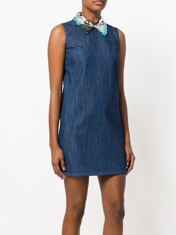 Denim dress with sequins on the collar Denim dress with sequins on the collar