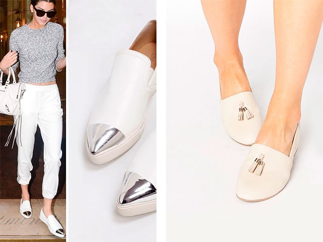 Look with white loafers and an insert