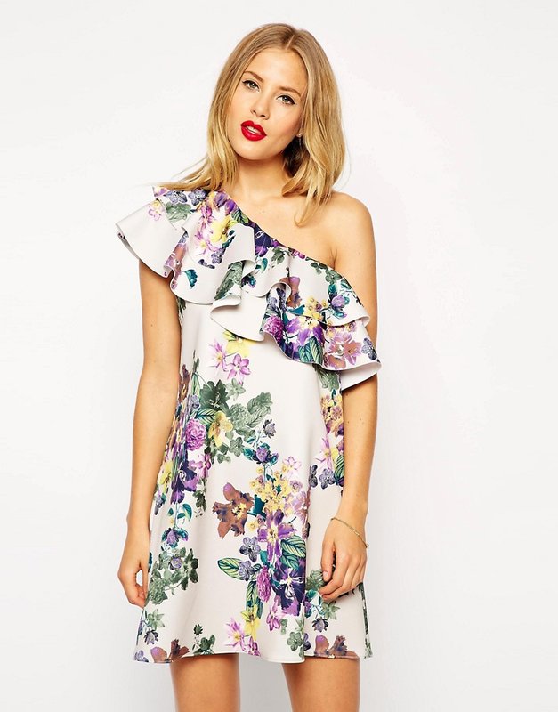 Floral print one shoulder frill dress Floral print one shoulder frill dress