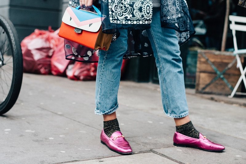 Bright pink loafers