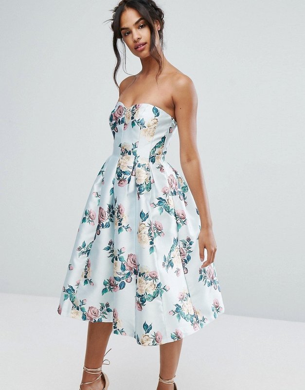Floral Bandeau Dress with Full Skirt Floral Bandeau Dress with Full Skirt