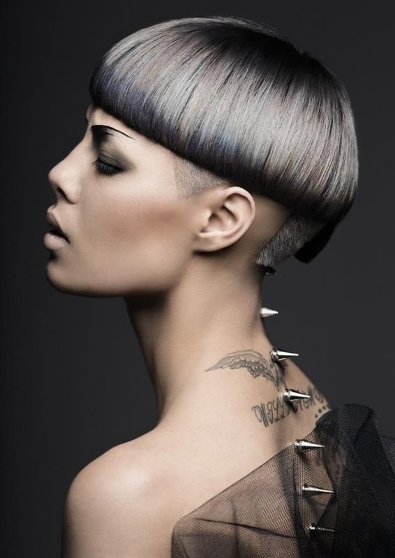 Page-haired girl with shaved temples and a nape