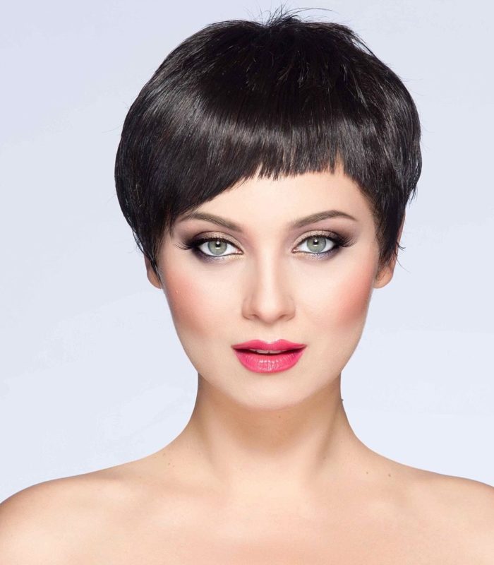 Garcon haircut girl with asymmetric bangs