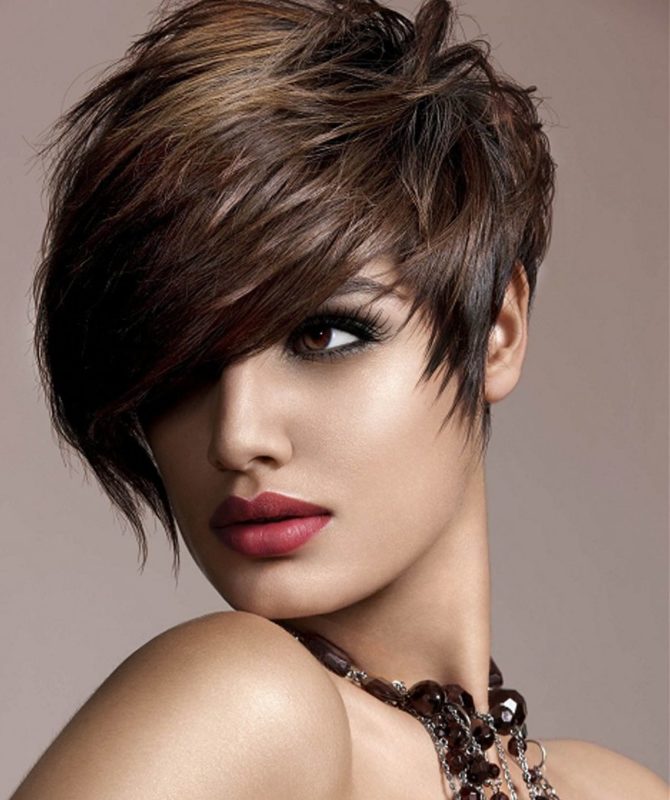 Asymmetric bob haircut girl and oblique bangs