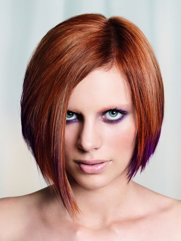 Girl with asymmetrical square on short hair