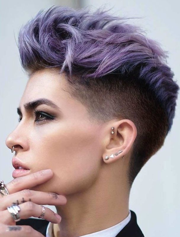Girl with a pixie haircut and shaved temples