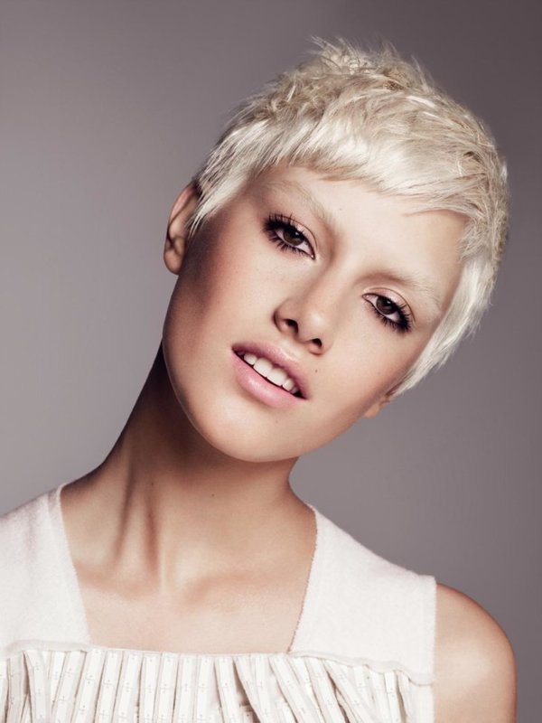 Garcon haircut girl with asymmetric bangs