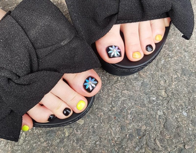 The combination of black and yellow Black and yellow