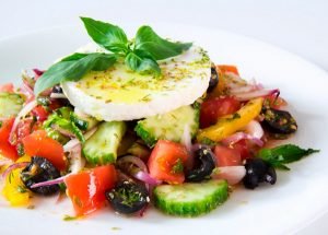 Greek salad with peppermint and oregano