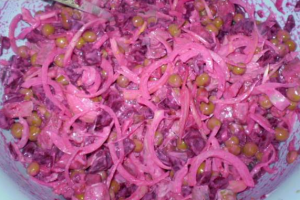Beetroot Salad with Herring and Green Peas
