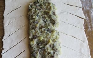 Puff pastry with mushrooms and potatoes