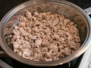 Quick jellied pie with meat and potatoes