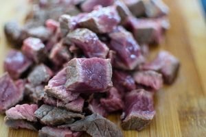 Beetroot salad with beef and mayonnaise