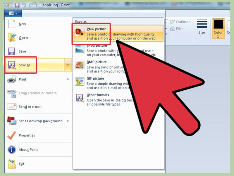 Saving image in Paint in PNG format Saving an Image in Paint